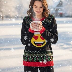 Ugly Christmas Festive sequence Emoji Sweater. Ptp 22” length 26”